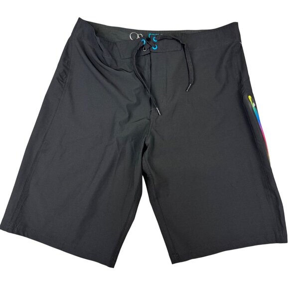 Mens Black OPFlex 4-Way Stretch Board Shorts 34 W/Zip Pocket Drawstring PreOwned - Picture 1 of 10